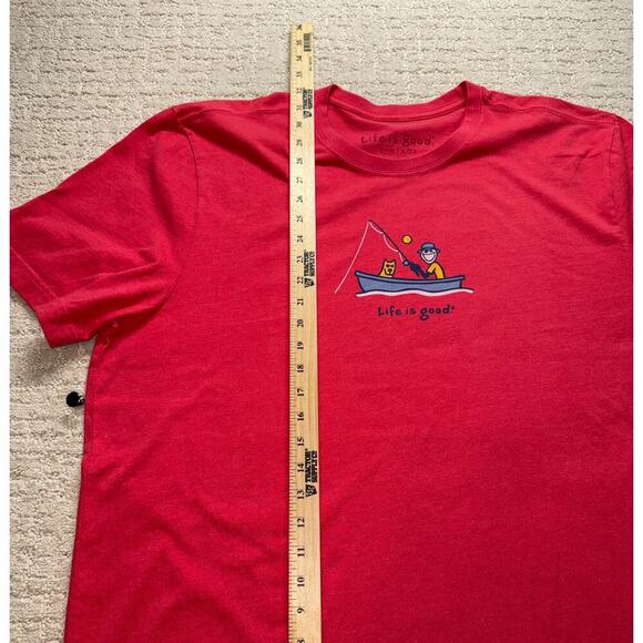 Life is Good Vintage Fishing Boat Graphic T-Shirt Red Cotton Blend Size XXL - Picture 5 of 7